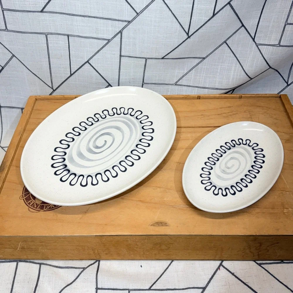 Metlox Poppytrail Aztec Poppy MCM Oval‎ Platter & Serving Dish Set California